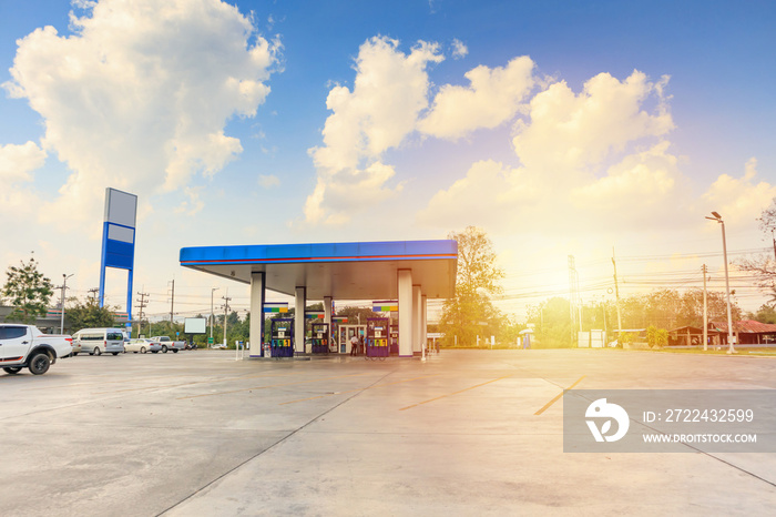 Petrol gas fuel station with clouds and blue sky