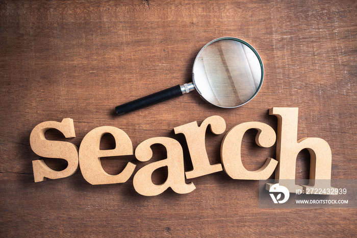 SEARCH word with Magnifying Glass