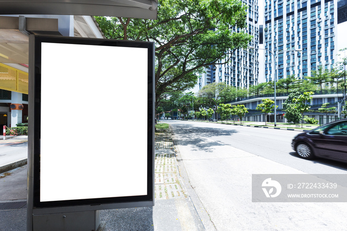 bus Station Billboard Blank White Isolated Clipping Path Outdoors Blue Sky Ad Space Advertisement