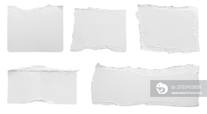 White ripped paper torn edges strips isolated on white background