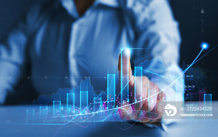 Graph in the growth and development of corporation income.Profitable business, financial growth and successful plans