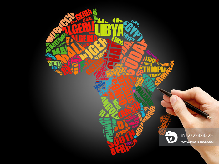 African countries Map in Typography word cloud concept