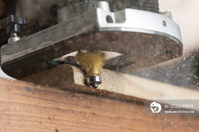 woodworking router  spinning.  carpentry. close up