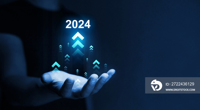 Growth and development chart of company in new year 2024. Planning,opportunity, challenge and business strategy in new year 2024. Development to success and motivation.