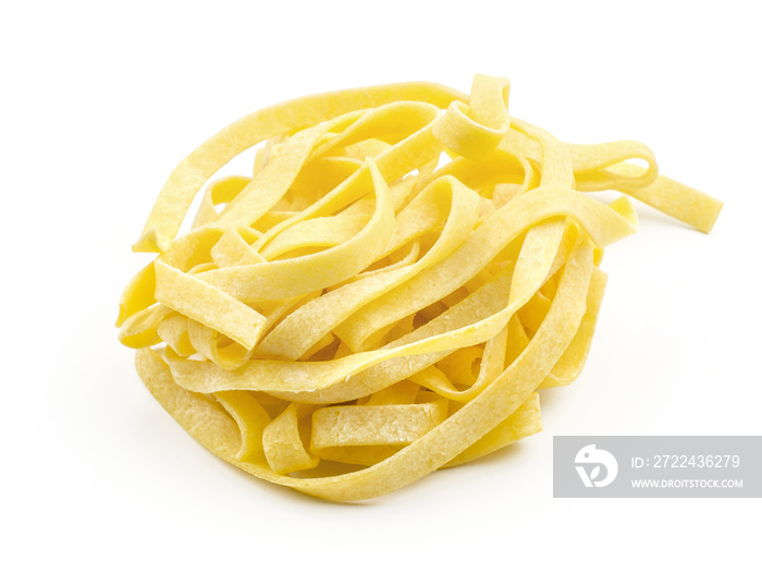 One fettuccine pasta classic raw isolated on white background.