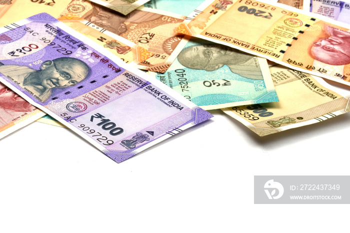 New Indian money over white isolated background, Indian Currency, Rupee, Indian Rupee,Indian Money, Business, finance, investment, saving and corruption concept - Image