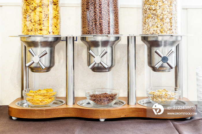 cereal dispenser. Self service hotel breakfast