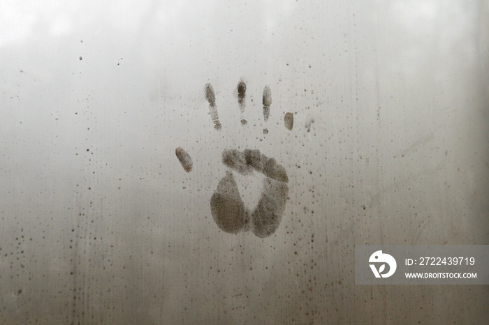 Handprint Impression on Steamy Glass Window