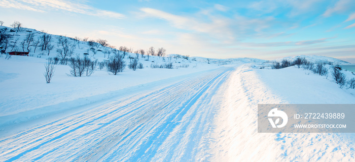 Snow storm on the empty road - Snow covered road on a winter day