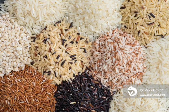 Multicolor and Different rice background, Variouse rice for eating healthy