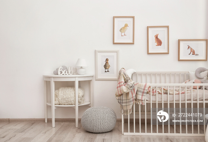 Modern interior of child’s room with animal pictures