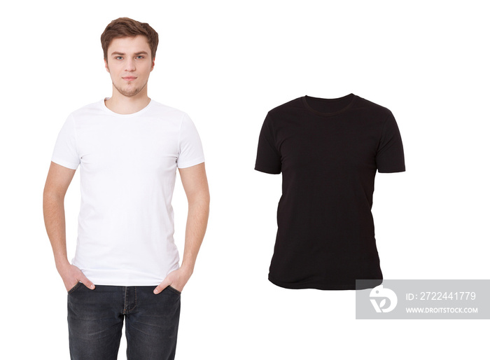 T-shirt template. Front and back view. Mock up isolated on white background.