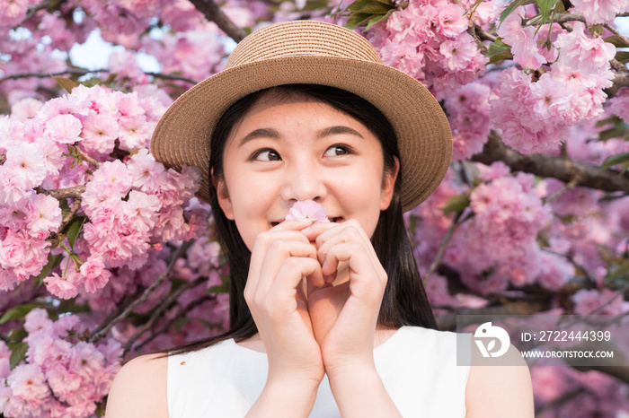 beautiful girl and cherry blossom