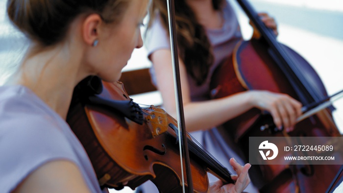 Musical Female Band Plays On Event Outdoor