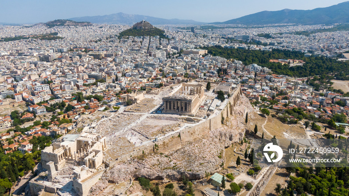 Aerial view of Parthenon and Acropolis of Athens, Greece