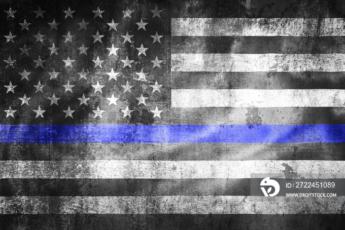 USA thin blue line grunge black and white flag illustration