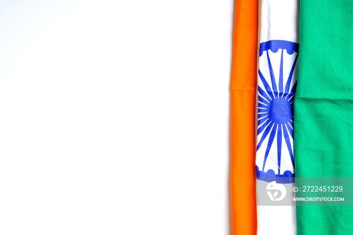 Concept for Indian Independence day and republic day, tricolor indian flag on white background