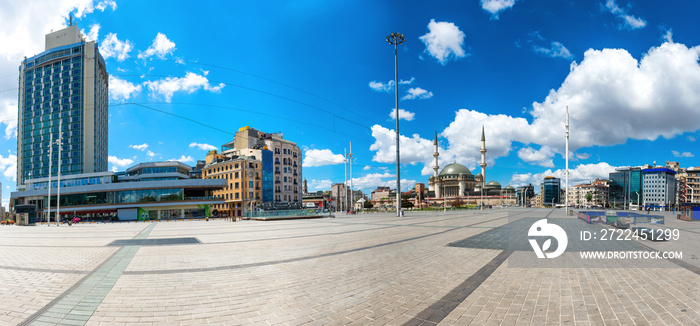 Panorama Taksim square with no people in empty Istanbul, Turkey