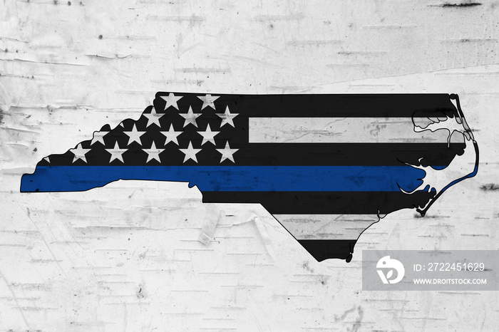 American thin blue line flag on map of North Carolina