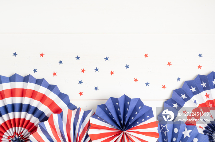 4th of July holiday banner design. USA theme paper fans. Independence, Memorial Day pinwheels