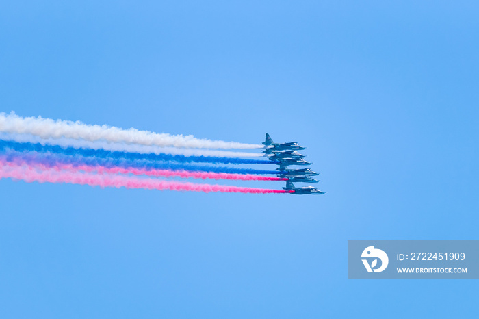 Military plane aircrafts flight russian flag