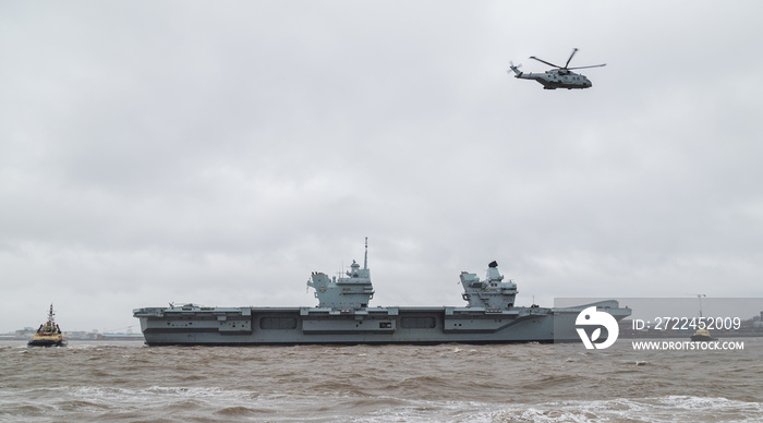 HMS Prince of Wales turning in the River Mersey