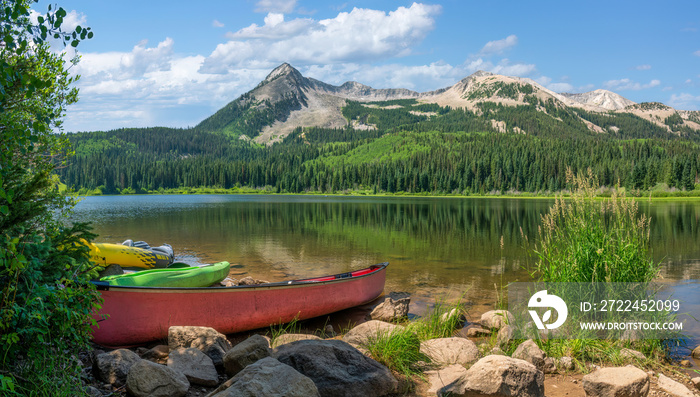 Canoe on Lost Lake in the Gunnison National Forest near Crested Butte in Colorado