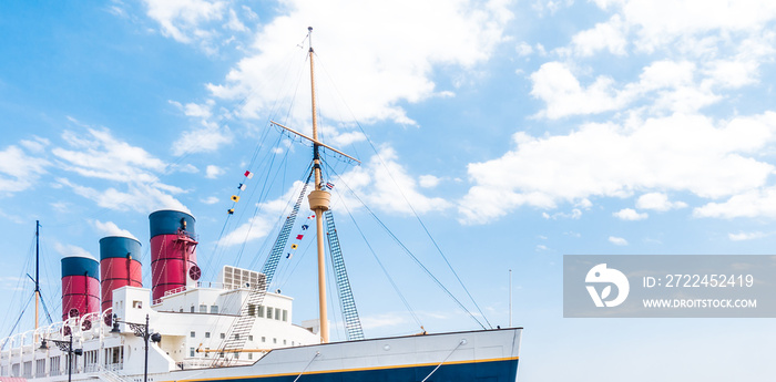 Giant passenger Steam Boat with blue sky copy space