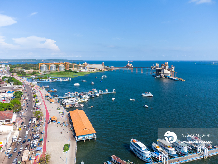 Aerial view of the coastline of the city of Santarèm in the state of Parà in Brazil. Nice city on the banks of the Rio Amazonas