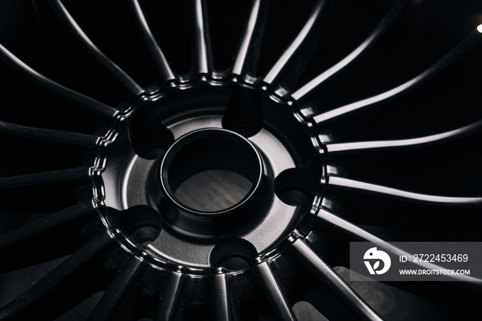 Car rims close up isolated. Art and cinematic close up shot of car wheels