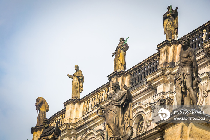 Detail of the statues on the facade of the Hofkirche Cathedral at  the city of Dresden (Germany)