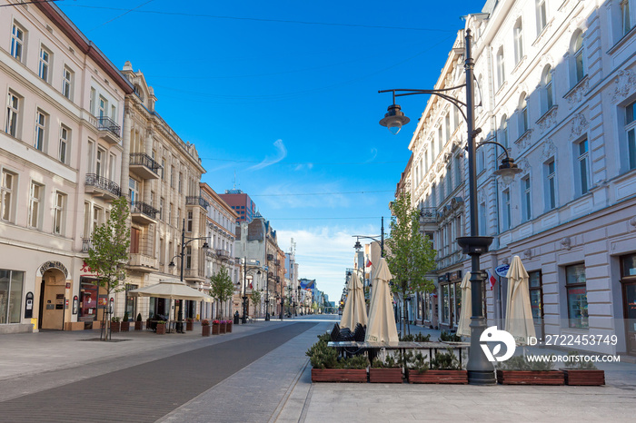 Charming view of Piotrkowska street worth seeing of Lodz city center