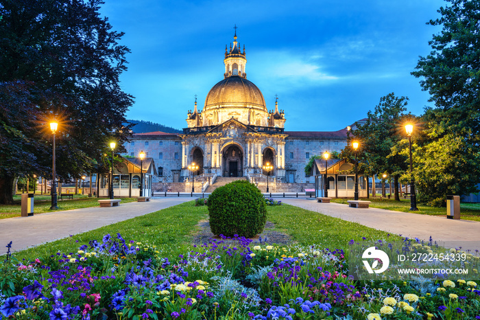 View at blue hour of the sanctuary and house where San Ignacio de Loyola, founder of the Jesuits was born