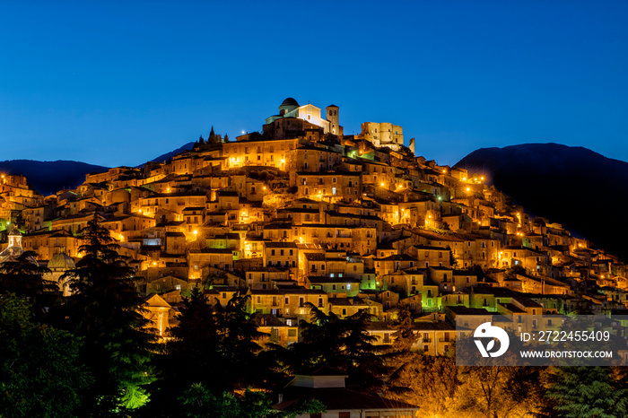 Night view of Morano Calabro in the province of Cosenza, Calabria region, Italy