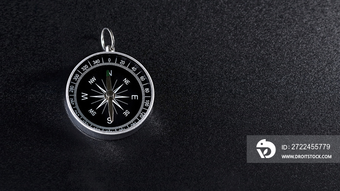 Compass On Black Background, Compass Copy Space