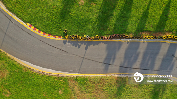 Aerial drone photo of seaside go kart race track in exotic destination