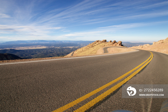 Street winding down from Pikes Peak summit, Colorado