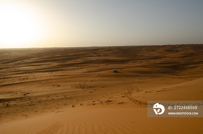 Sands of the desert at wahiba, arabic landscape, sand dunes and forms at sunset