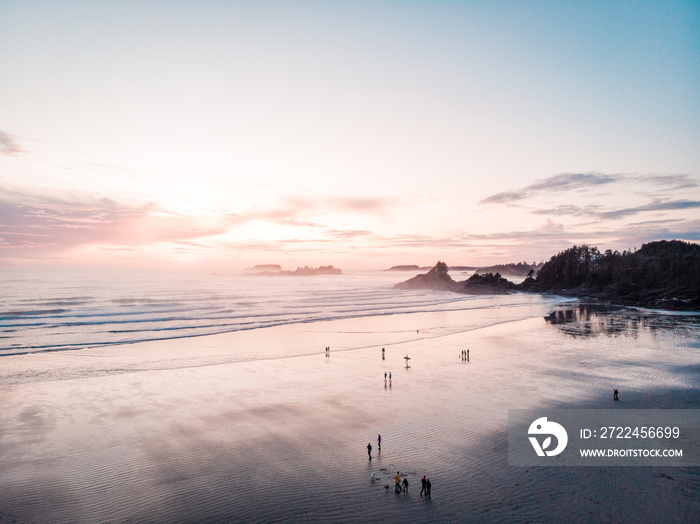 Vancouver Island Tofino sunset from above with drone