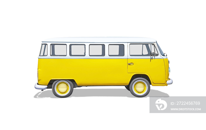 Isolated old, cult, hippie yellow van