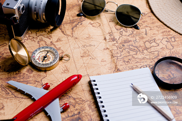 Compass with accessories for travel planning