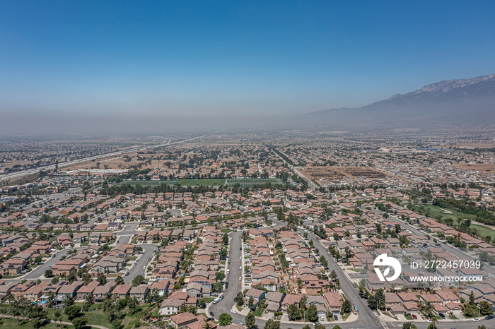 Aerial view southern California master planned community and golf course.