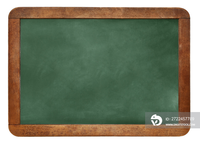 Empty green chalkboard texture hang on the white wall. double frame from greenboard and white background. image for background, wallpaper and copy space. bill board wood frame for add text.