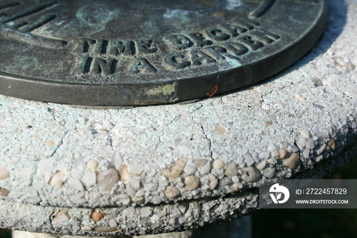 closeup of old garden sundial