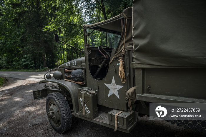 detail of an old army car for the transport of a soldier