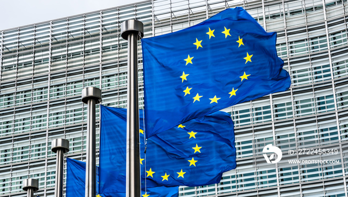 European Union Flags waving in the wind