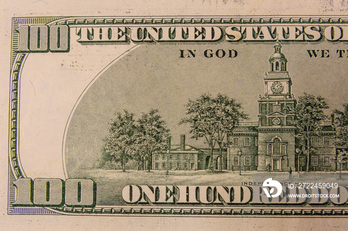 Closeup of the american one hundred dollars banknote