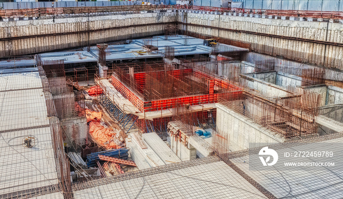 closeup on a generic highrise tower foundation at a under construction site