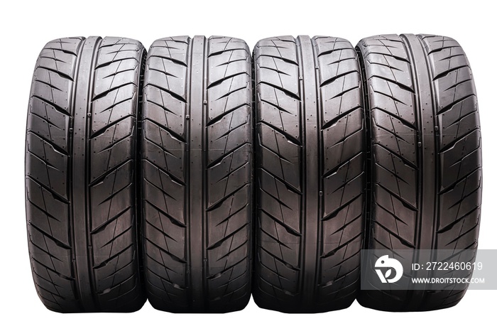 nice summer tires, four pieces set in a row. pour, white background