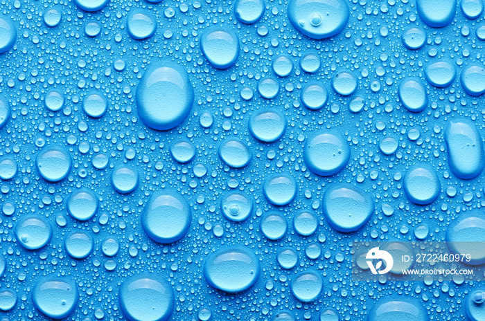 Water drops on a blue background